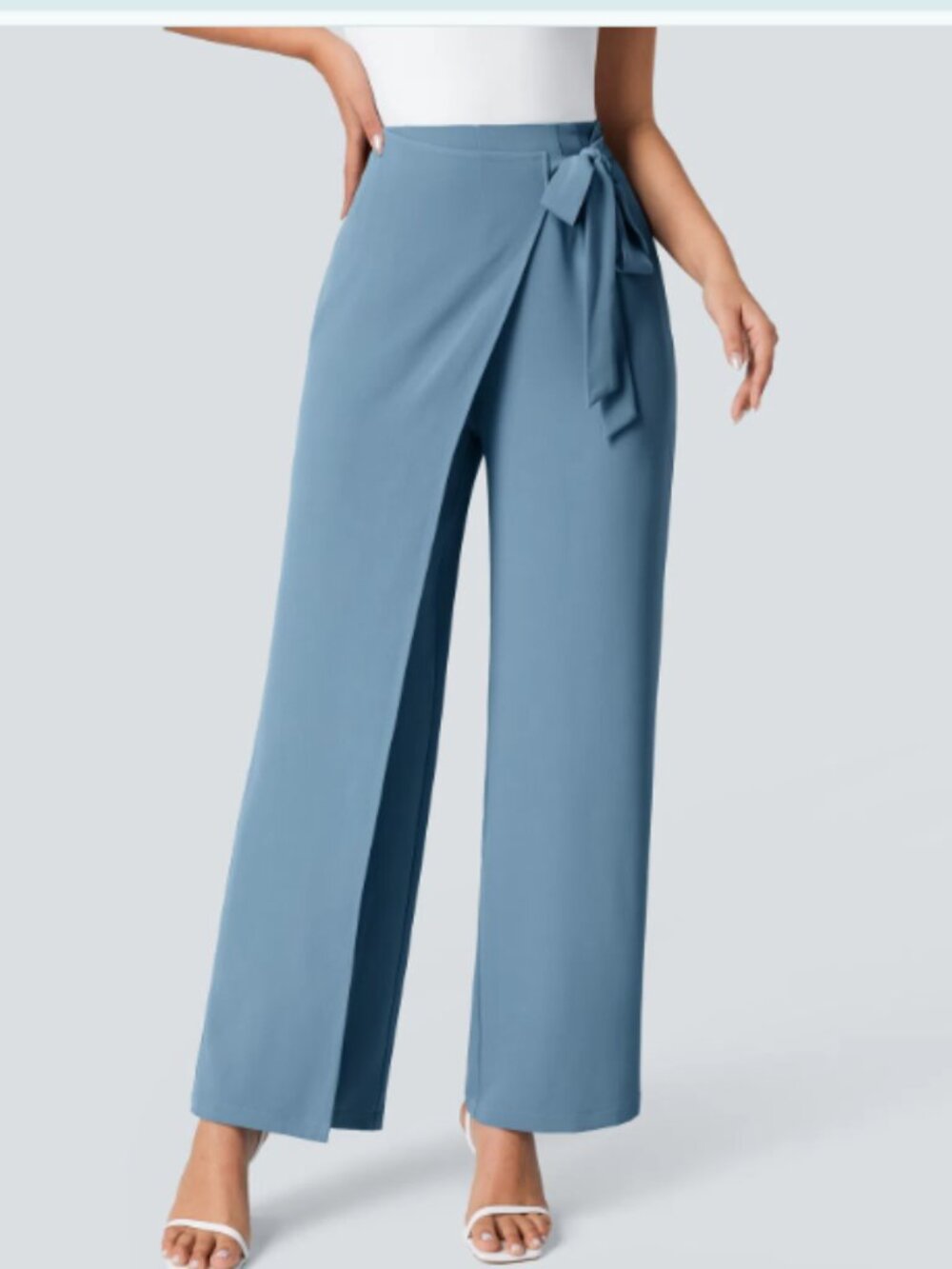 Halara Flex High Waisted Tie Side Wide Leg Work Pants Whale Blue Medium